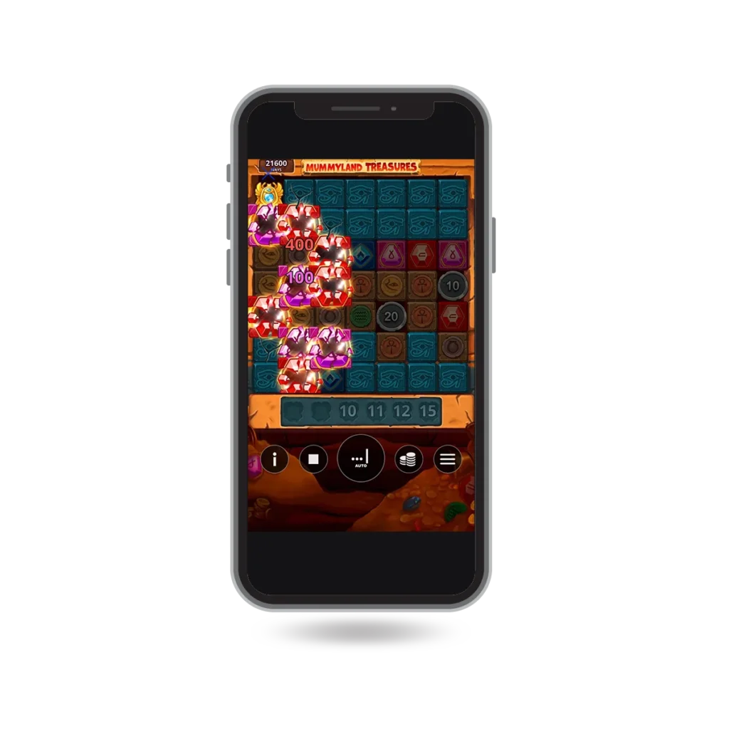 Cascading win in de mummyland treasures slot op mobiel.